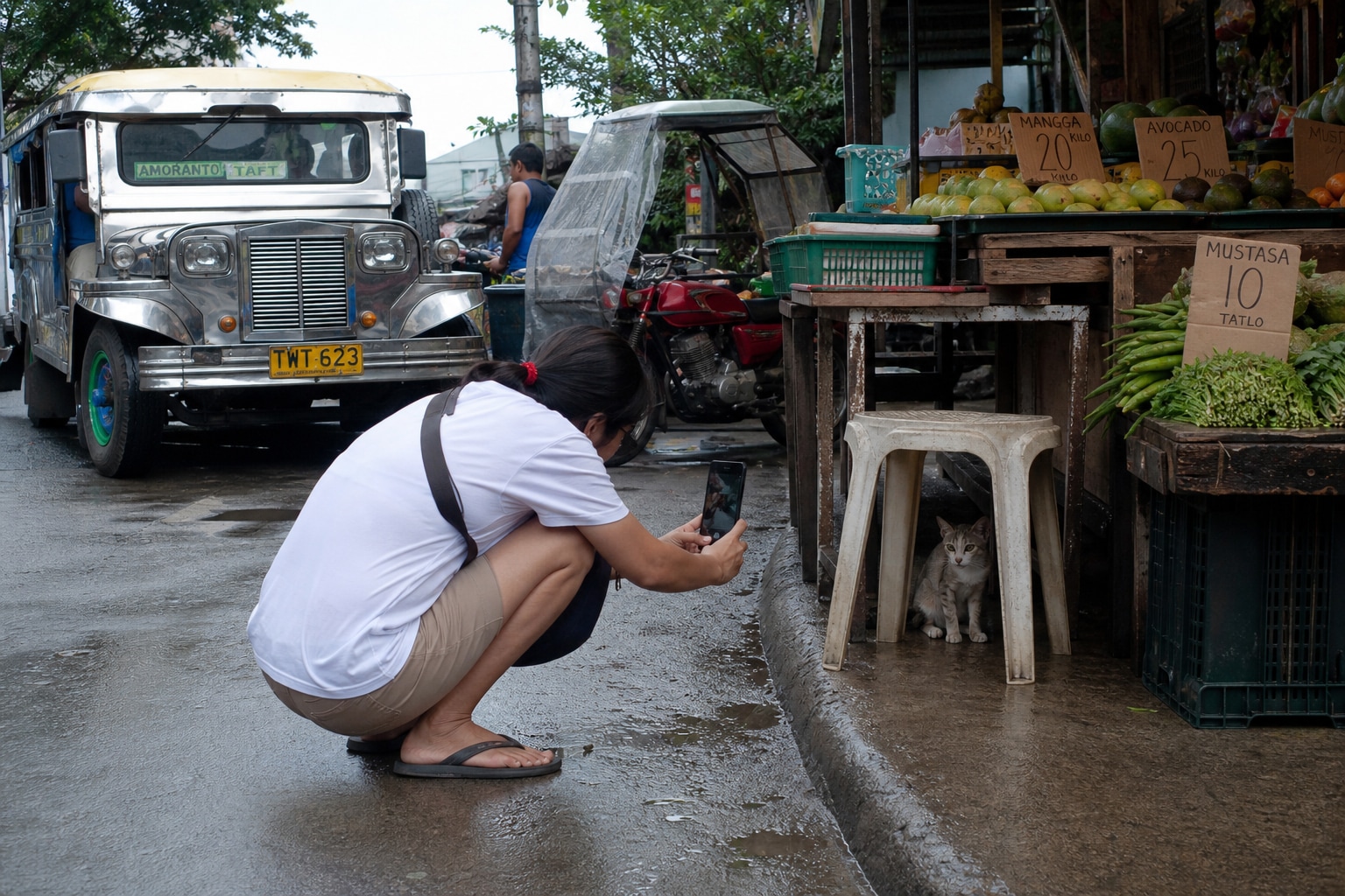 Citizen reporting a cat near a Philippine wet market